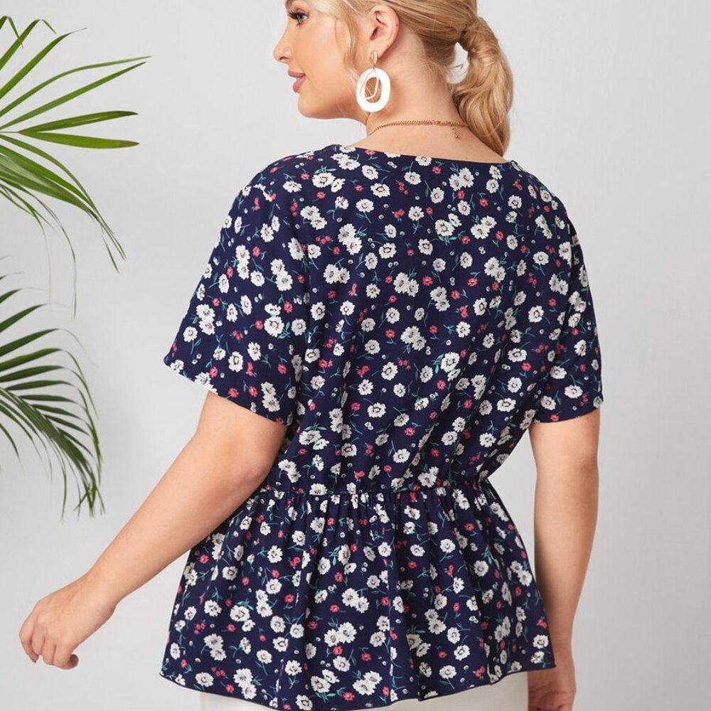 Plus Allover Floral Print Peplum Blouse - Picture 2 of 3